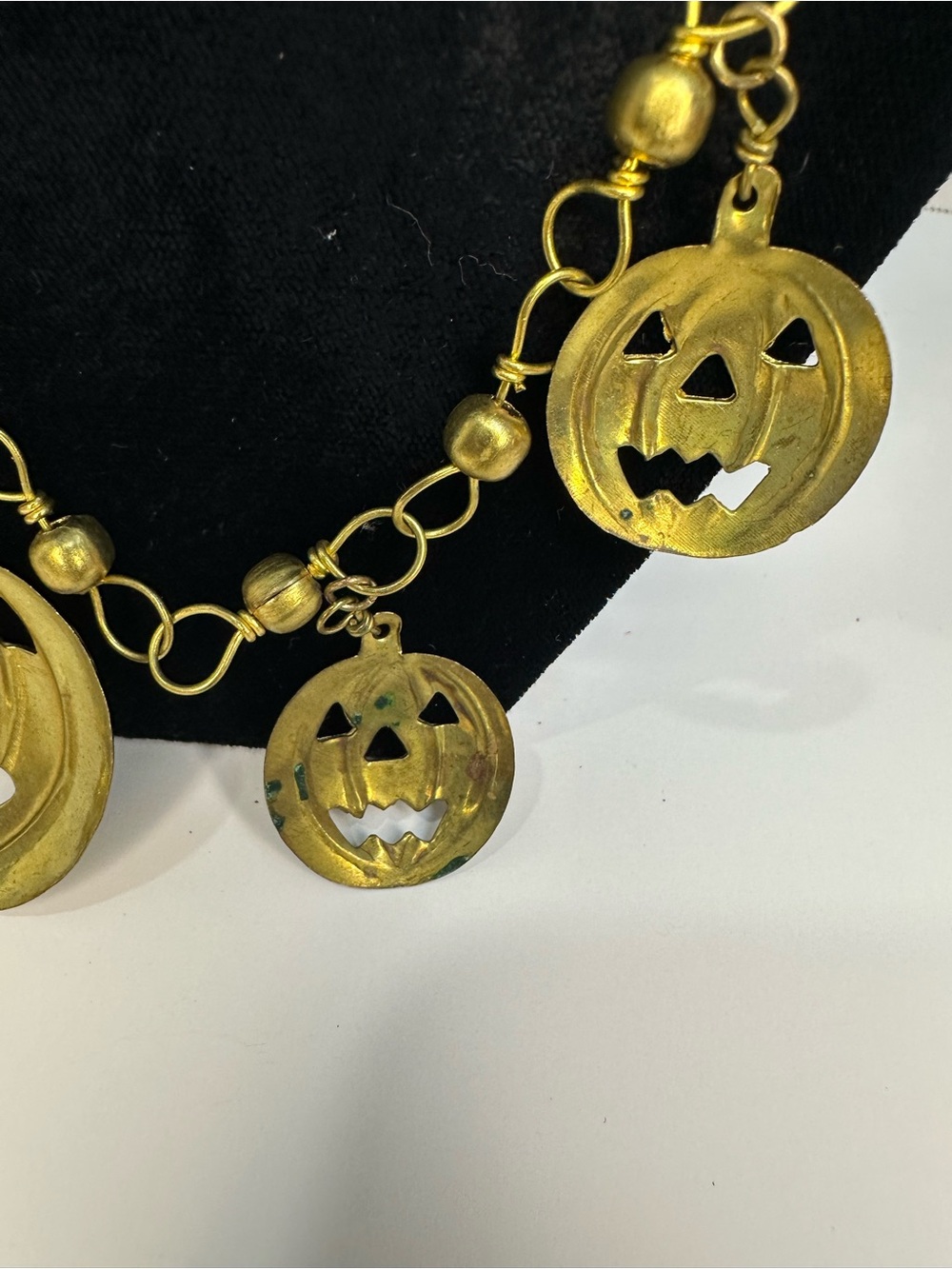 Vintage Brass Pumpkin Charm Necklace - Women Jewelry 16” - Picture 6 of 9